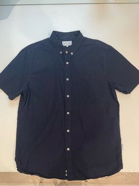 Men’s Penfield Navy Pindot 100% Cotton Short Sleeve Button Down